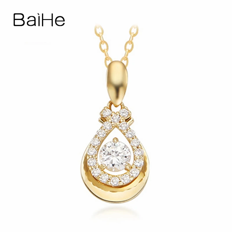 

BAIHE Solid 18K Yellow Gold 0.42ct Round H/SI Natural Diamonds Women Wedding Gift Fine Jewelry Gift Simple diamond Necklaces