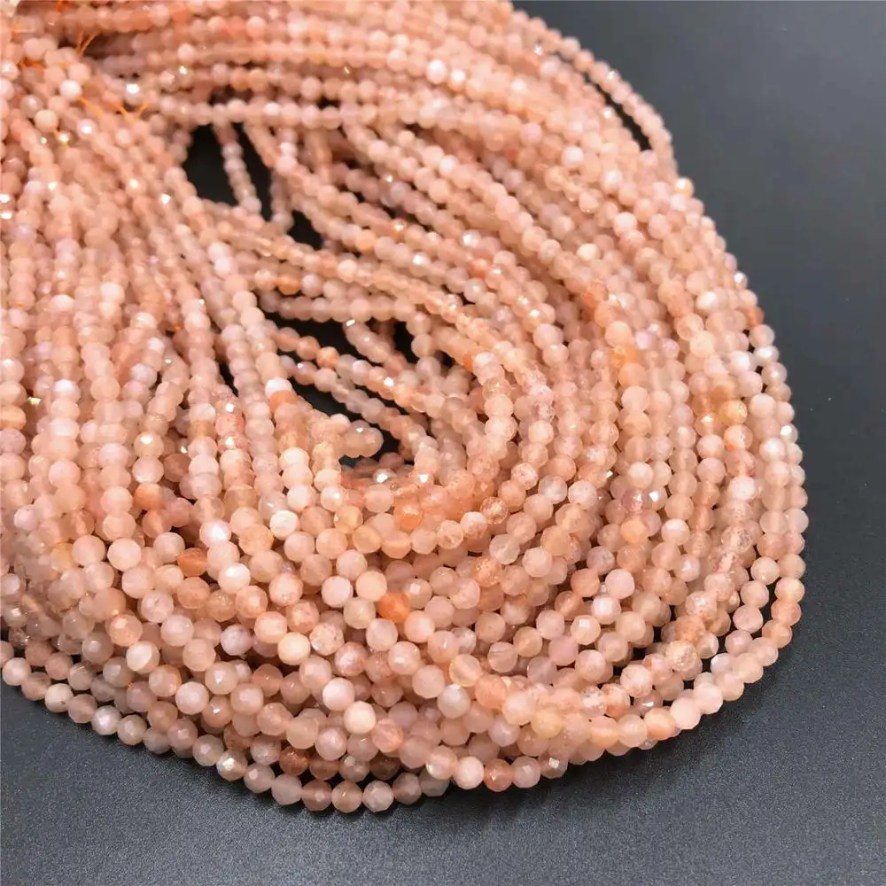 2 3 mm Natural sunstone bead Micro Faceted Stone Beads handmad Gold Color Small Loose Beads For Jewelry Making Bracelet Necklace