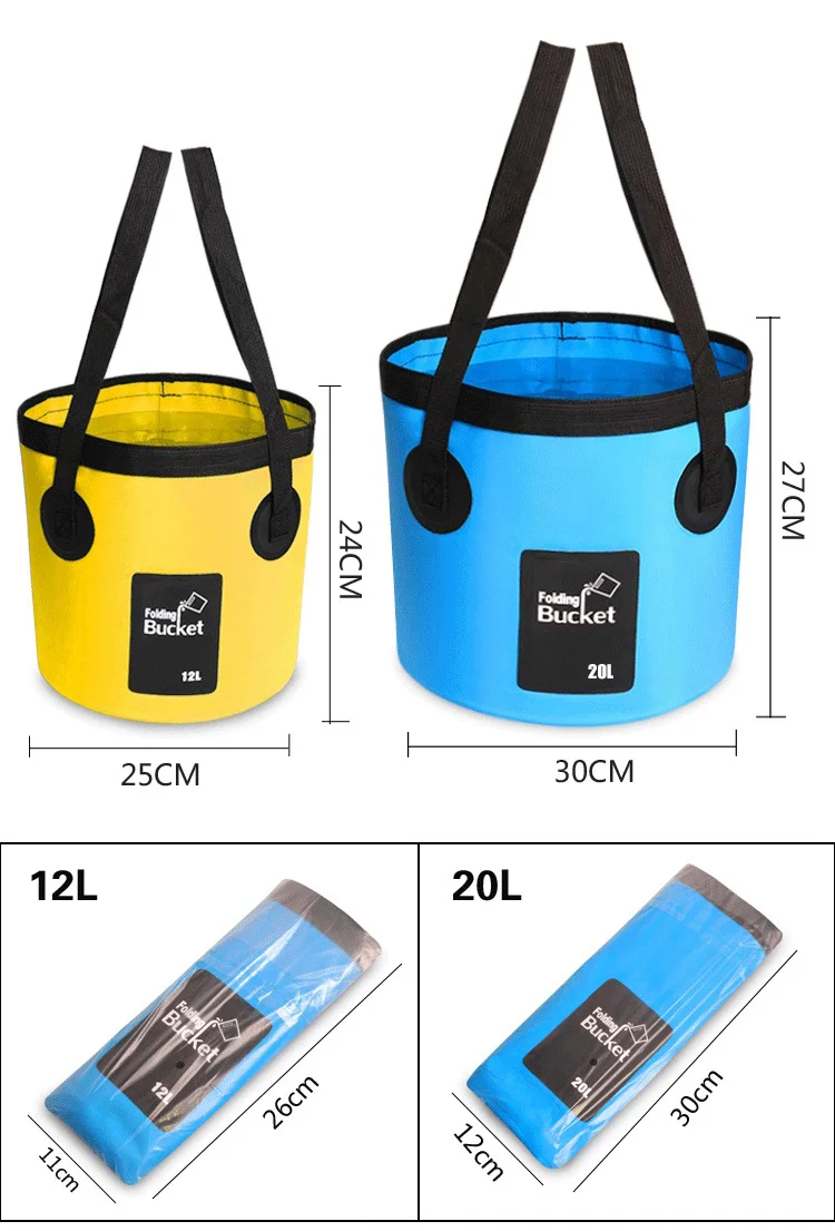 12L 20L tragbarer wasserdichter Wasserbeutel, faltbarer Eimer, Wasservorratsbehälter, Tragetaschen für Angeln, Camping, Wandern – Detail 1