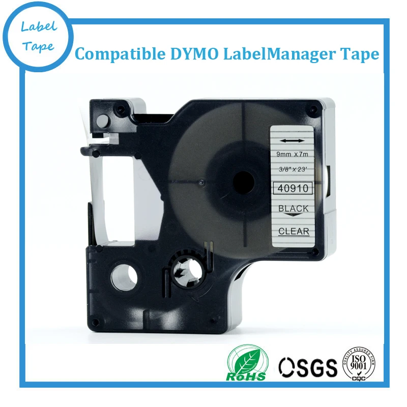 3PK/lot 9mm Black on Clear Dymo D1 LabelManager Adhesive Laminated Compatible Dymo LabelManger D1 Cartridge Tape 40910