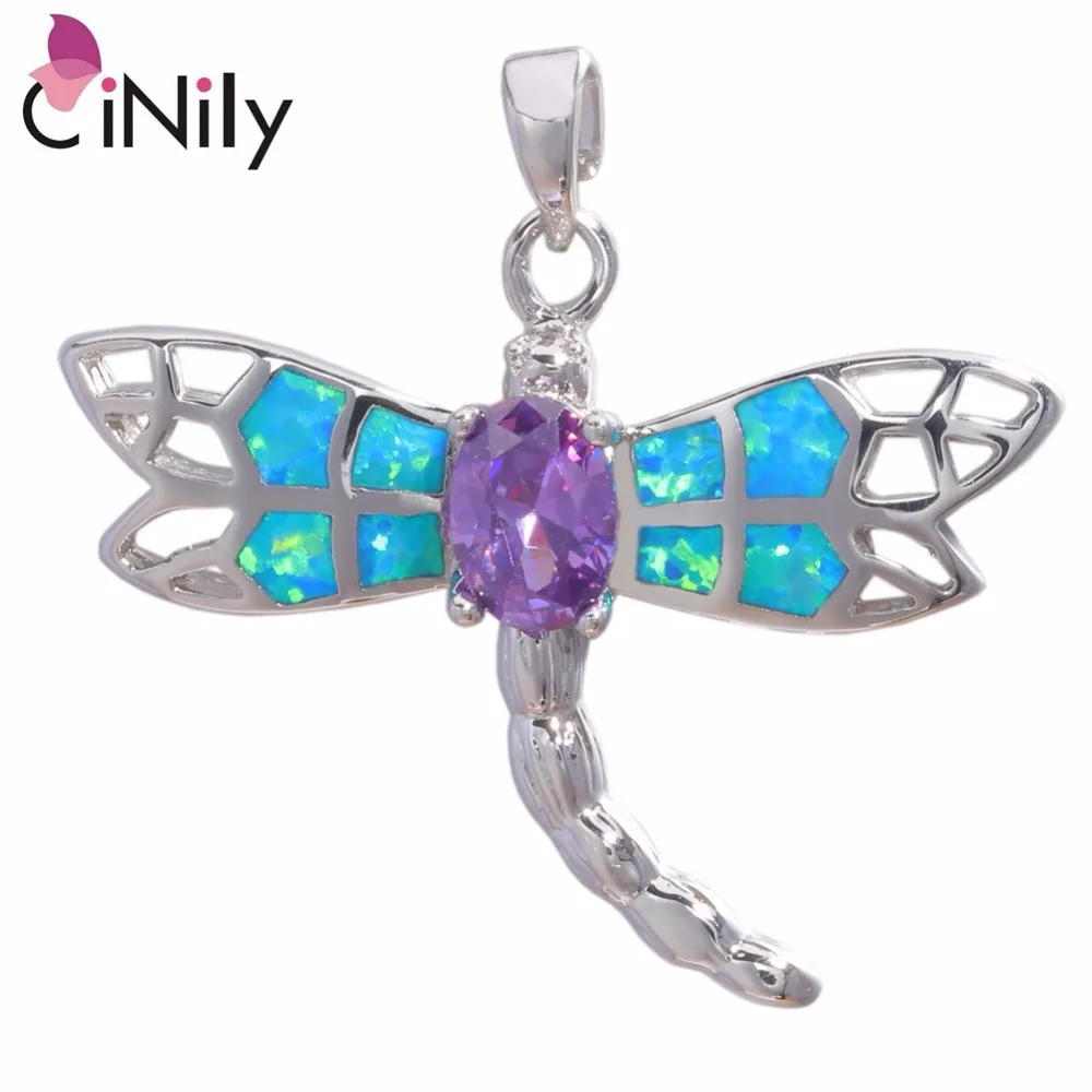 

CiNily Created Blue Fire Opal Purple Zircon Silver Plated Wholesale Dragonfly for Women Jewelry Pendant Without the Chain OD6843