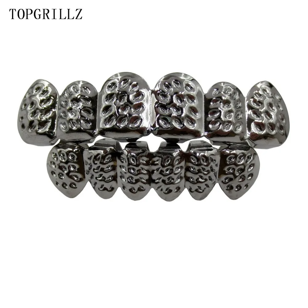 TOPGRILLZ New Fit Gold Color Plated HipHop D-Cut Teeth Grillz Caps Top&Bottom Grill Set for Christmas Party,Women,Men