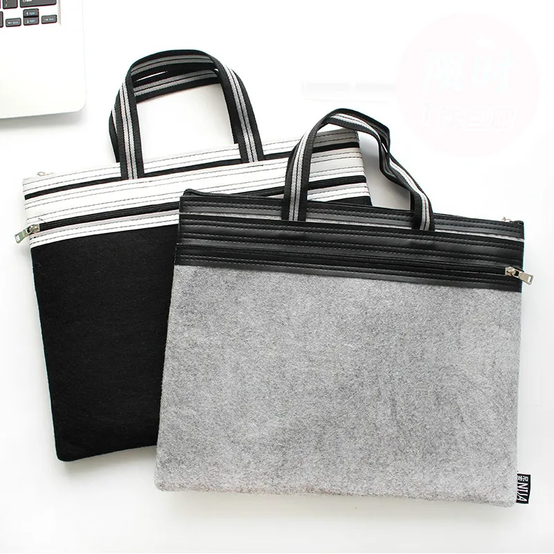 Hot Selling Minimalist Style A4 Double Zipper Handbag Felt Bag Men's Office Bag Document Bag Computer Folders Filling Products