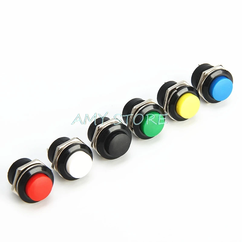 10pcs Momentary Push Button Switch 16mm Momentary 6A/125VAC 3A/250VAC Round Switches R13-507 BLACK RED GREEN WHITE BLUE YELLOW