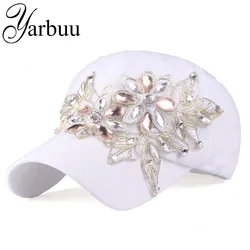 [YARBUU]Brand Baseball Cap with Rhinestone women casual snapback hat for flower new fashion solid summer sun lady hats wholesale