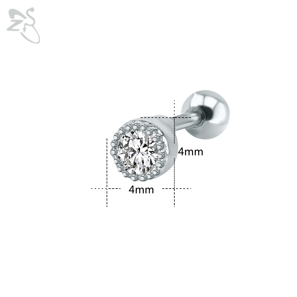 Round Tiny Earrings Crystals Gems Simple Style Ear Stud Stainless Steel Pierced Tragus Cartilage Earring For Women Accessories