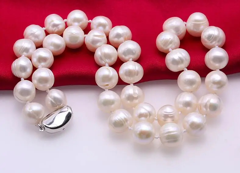 

9mm white round baroque pearl 925 silver clasp necklace Natural freshwater pearl Jewelry gift 42cm 17inch