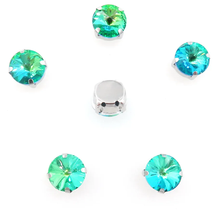 Rivoli runde silberne Krallenfassungen mit Glaskristallen in Regenbogenfarben, 8 mm, 10 mm, zum Aufnähen von Strasskristallen, Applikationen für Kleidung, DIY – Detail 5