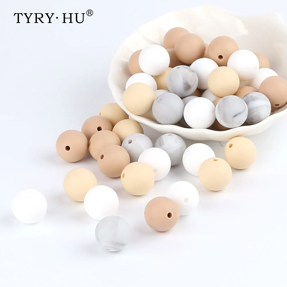 

TYRY.HU 15MM Round Silicone Beads 100pc BPA Free Silicone Baby Teething Necklace Teethers Beads For Baby Chewing bracelets Bead