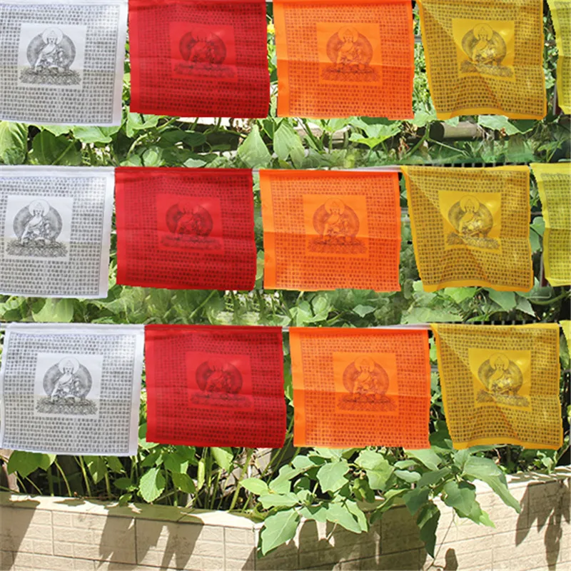 Tibet Buddhist Prayer Flag Sakyamuni Traditional Five Elements Wind Horse Banner Design Contain 21 Flags Length 5 Meters