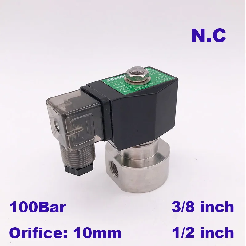 GOGO 0.5-100bar SS304 3/8 1/2 inch high pressure solenoid valve 12V DC Orifice 10mm N.C stainless steel water wash pump valve