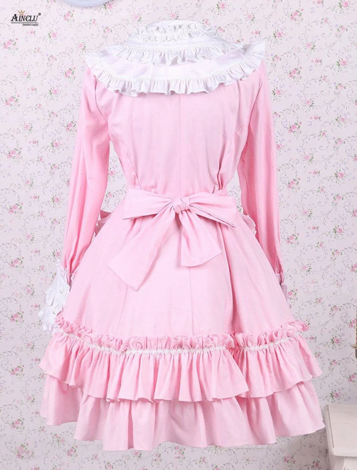 Spring/Summer/Autumn/Winter Cemavin Cotton Bow Pink Long Sleeves Sweet A-line Lolita Dress for Party/Casual Free shipping