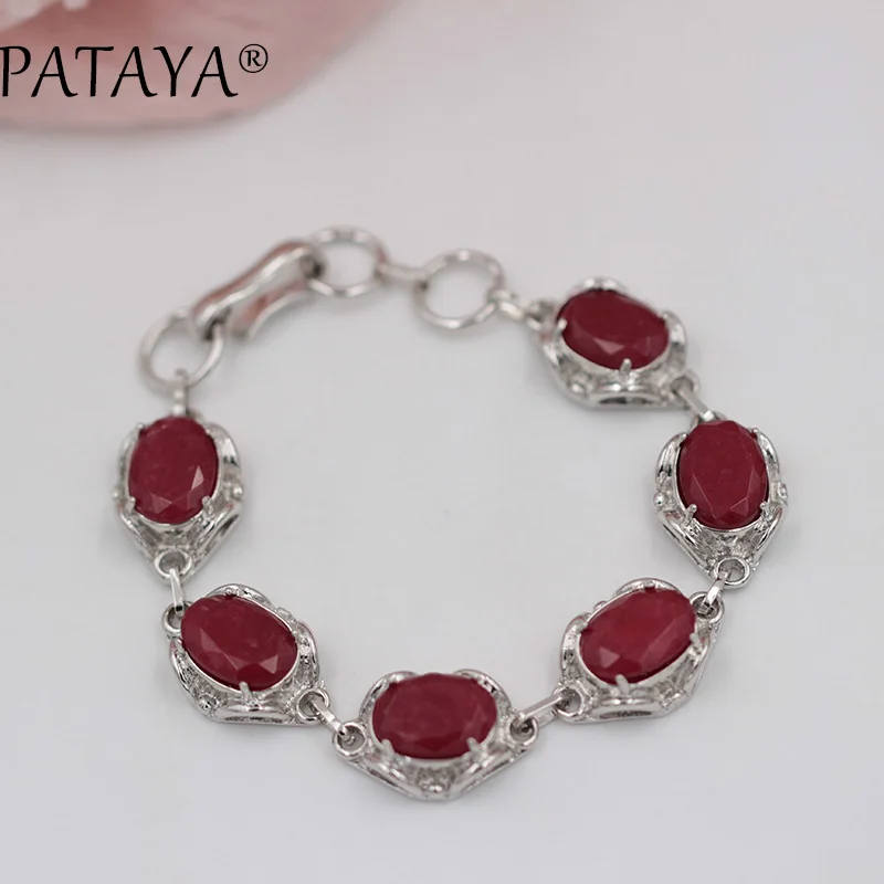 

PATAYA Woman Beach Jewelry Bohemian High End Mix Red Natural Stone Bracelet Vintage Link Bracelet Platinum Color Pulseras Mujer