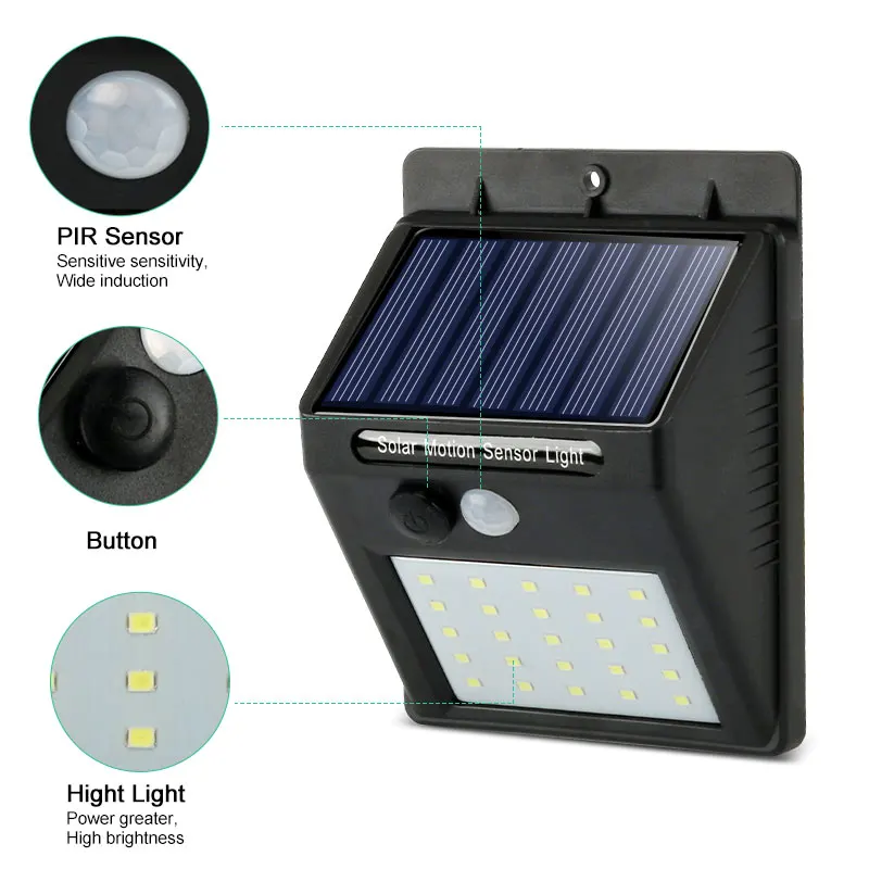 Rechargeable Solar Light 25 30 LED Waterproof PIR Motion Sensor Security Wall Light Outdoor Emergency Solar Lamp