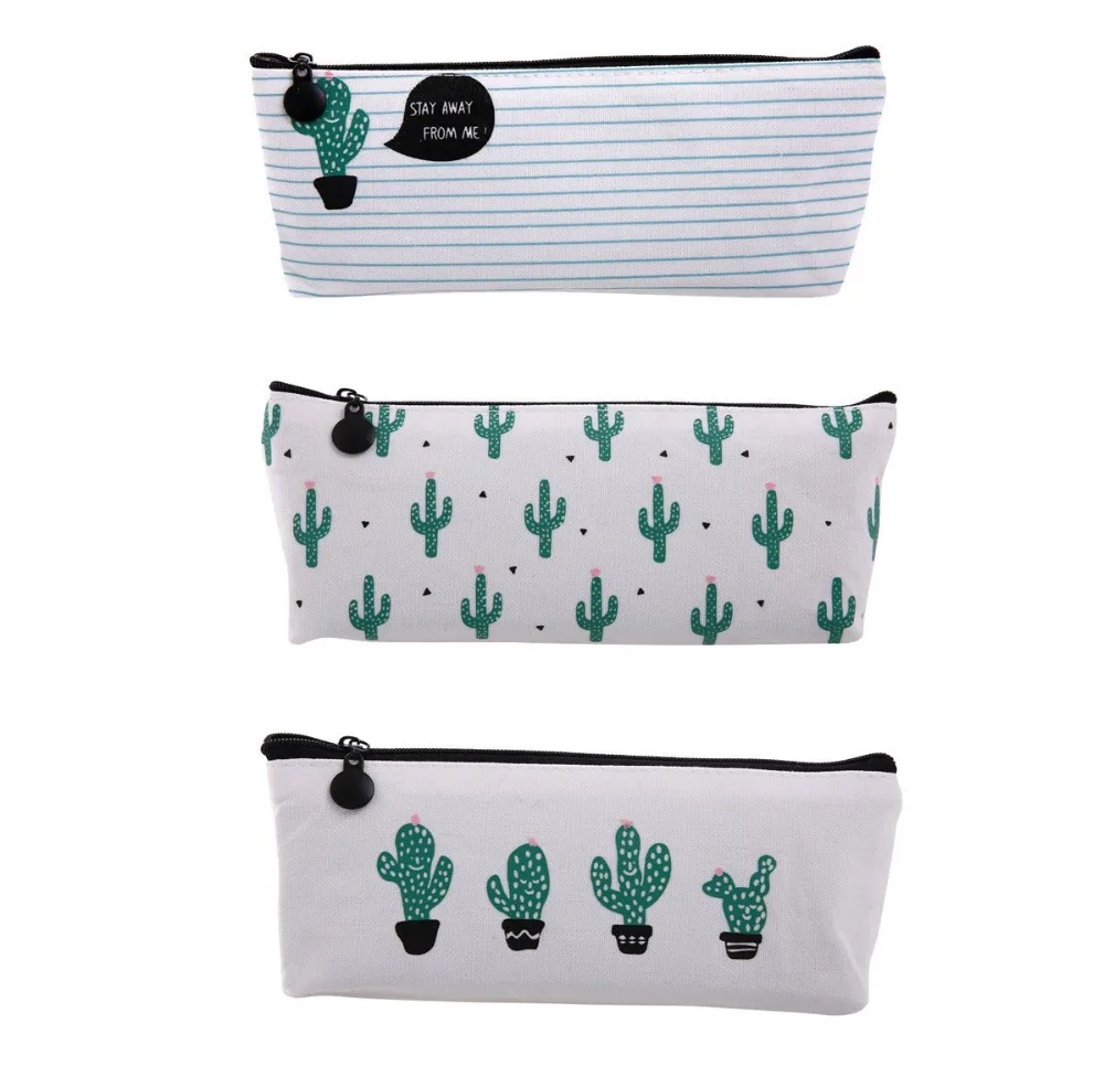 1Pc Cactus Pastoral Bandage Canvas Pencil Case Box Makeup Bag