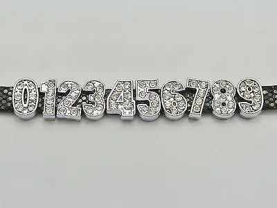 

20 Mixed Rhinestone Number Slide Charm Fit 8mm Watch Bands/Wristbands "0 to 9"