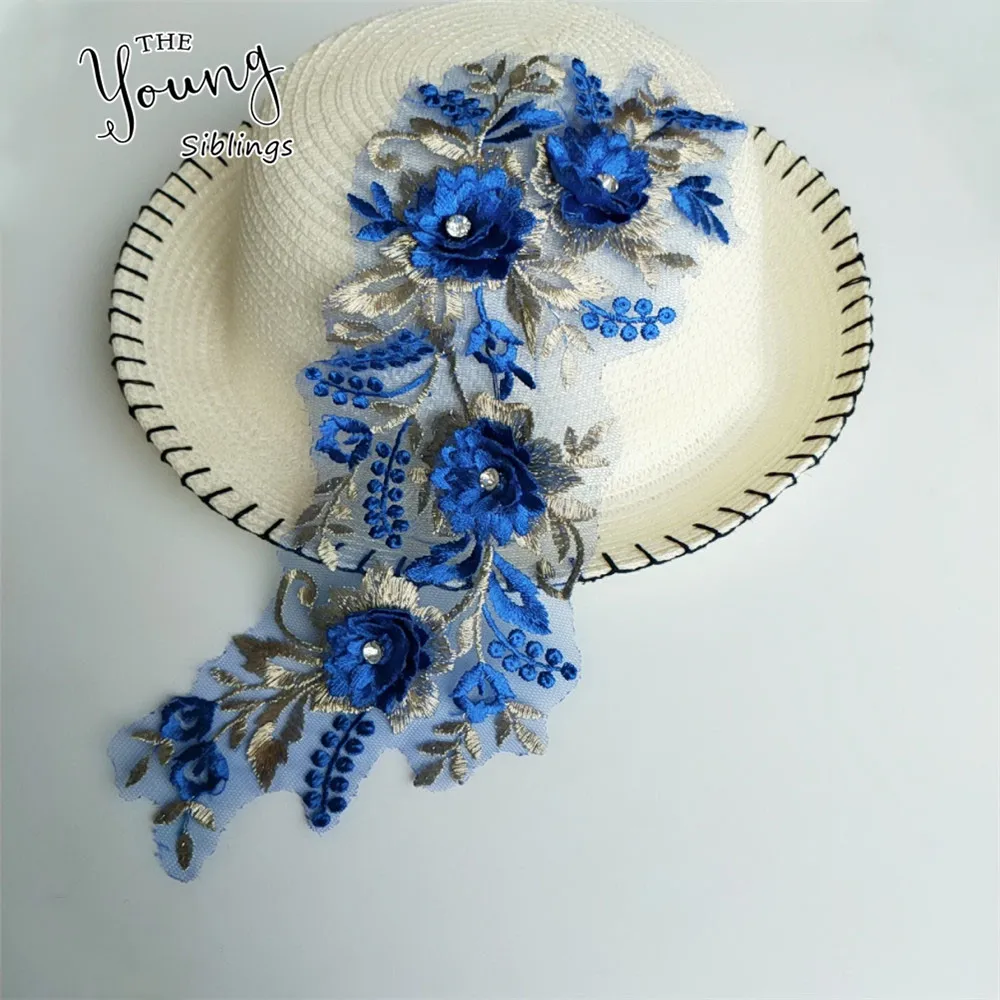 Blue 3D Lace Flower Sewing Accessories DIY Wedding Dress Making material Clothing design decor Lace Collar Neckline applications