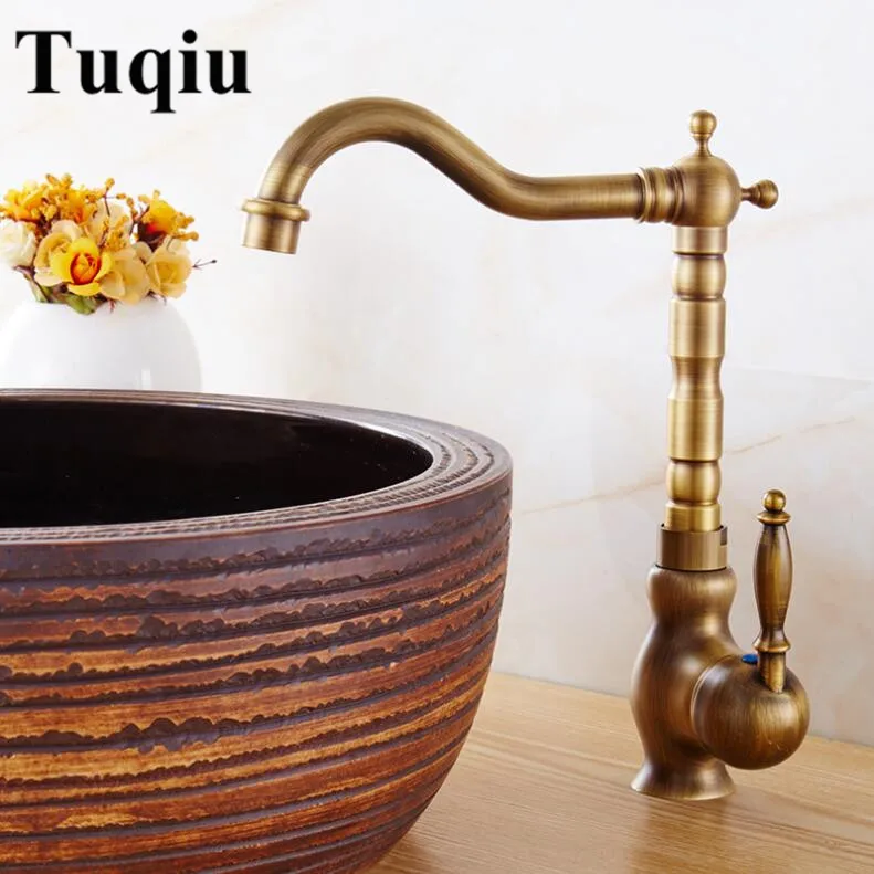 

Kitchen Faucets Single Holder Single Hole Kitchen Sink Faucet Swivel Spout Antique Bronze Sink Crane Brass Mixer Water Taps