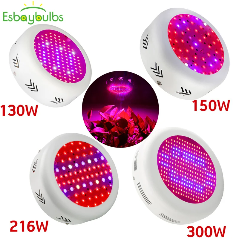 

130W 150W 216W 300W LED Grow Light Full Spectrum Hydro Flower Plant UFO Panel Growing Lamp Greenhouse w/ Plug Hanging Steel Wire