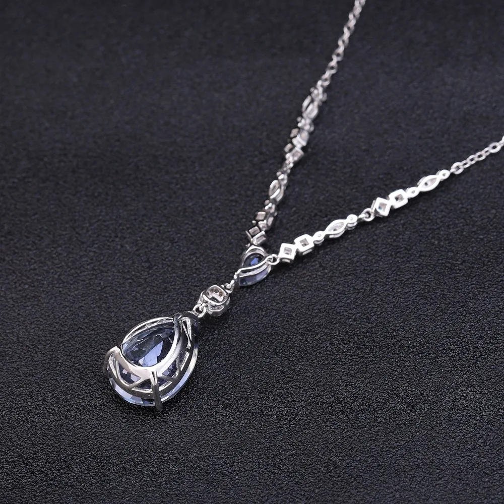GEM\'S BALLET 925 Sterling Silver Classic Jewelry 10.68C Natural Iolite Blue Mystic Quartz Pendant Necklace for Women Wedding