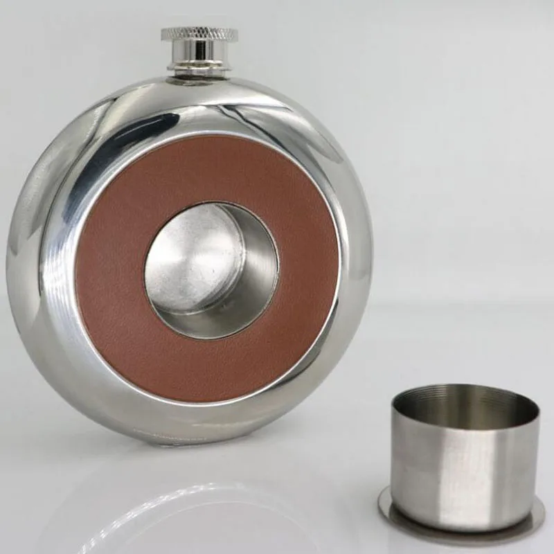 30 Sets Round Stainless Steel Pocket Flask With Build-in Cup 5oz Hip Flask Mirror Polished Bottles+ Free Funnel ZA6888