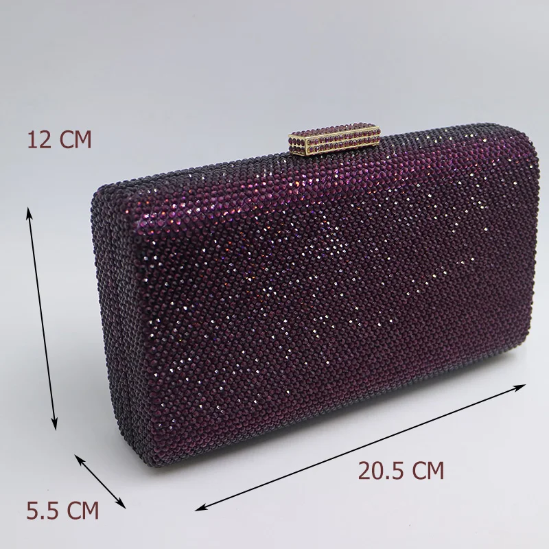 RN Large Size Womens Crystal Box Hard Box Evening Clutch Bag and Evening Bags for Party Prom Evening Black/Purple/Navy Blue