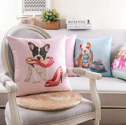 Boston Terrier Puppy Cushion Cover Velvet Animal Dog Throw Pillow Case Pink Blue Green Sofa Car Cute Dogs Home Decor Gift 45x45