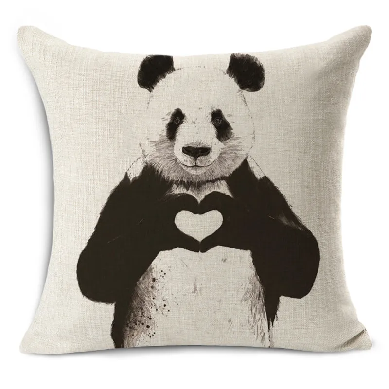 

45x45cm cartoon panda Cushion Animals quality Printing Home Decorative Throw Pillows for Couch seat back cushions fine linen 1pc