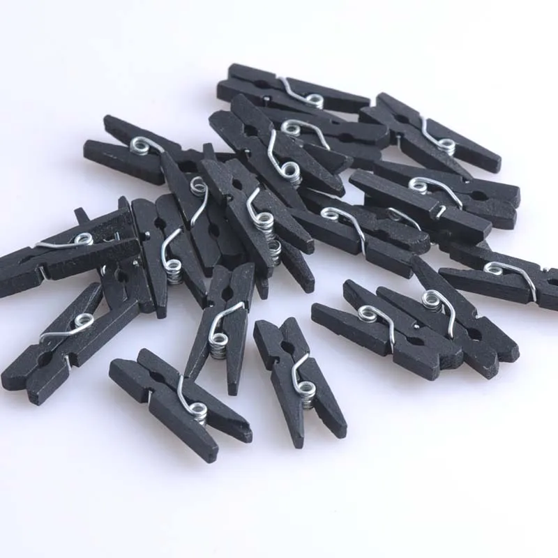 50pcs Black Wooden Clothespin Clips Photo Hanging Pegs Office Party DIY Decoration Accessories 26mm x7.5mm MT0642