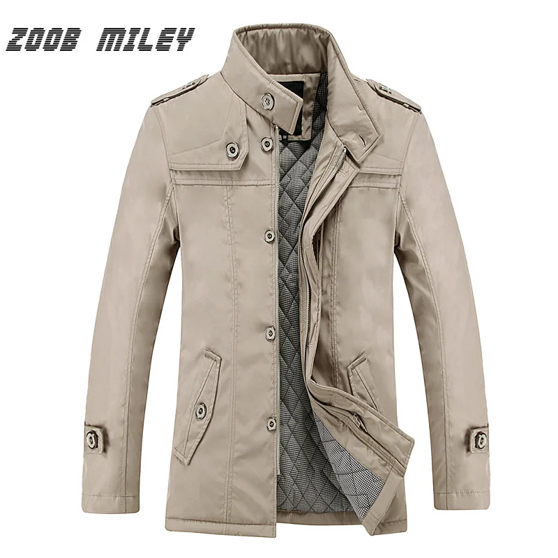 

ZOOB MILEY Wintet Casual Mens Jackets And Coats Long Sleeve Fashion Cotton-Padded Outerwear Plus Size M-3XL Solid Overcoat