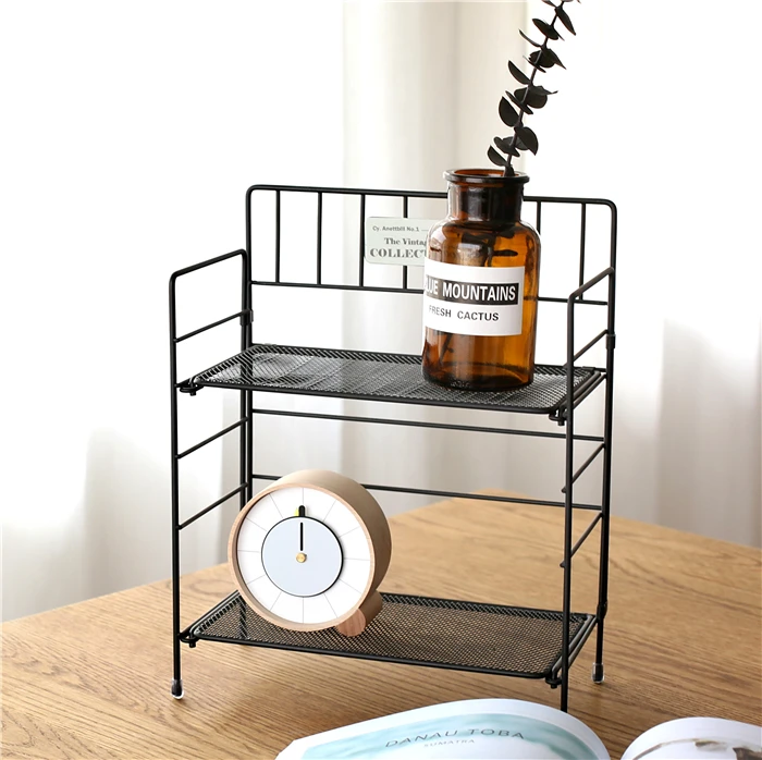 Wrought iron finishing desk desktop cosmetic skin care storage rack foldable double kitchen storage shelf