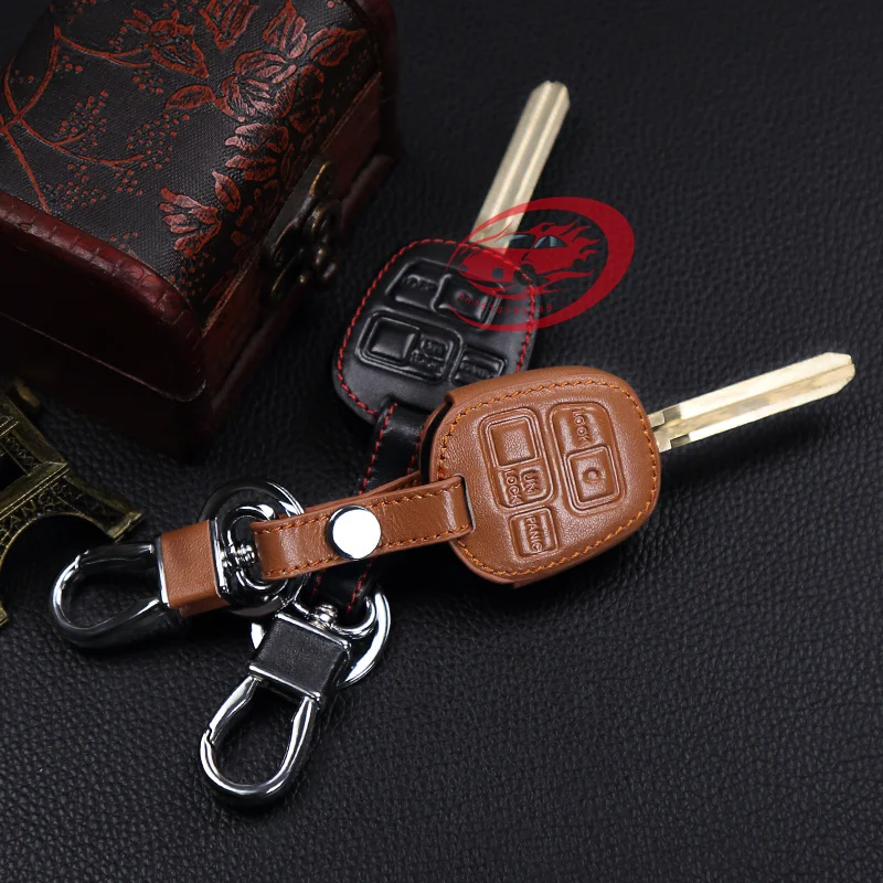 Hot Sale Car-Cover 100% Genuine Leather Car Key Cover For Toyota Tarago RAV4 Corolla Camry 3 Button Remote Key Case Accessories