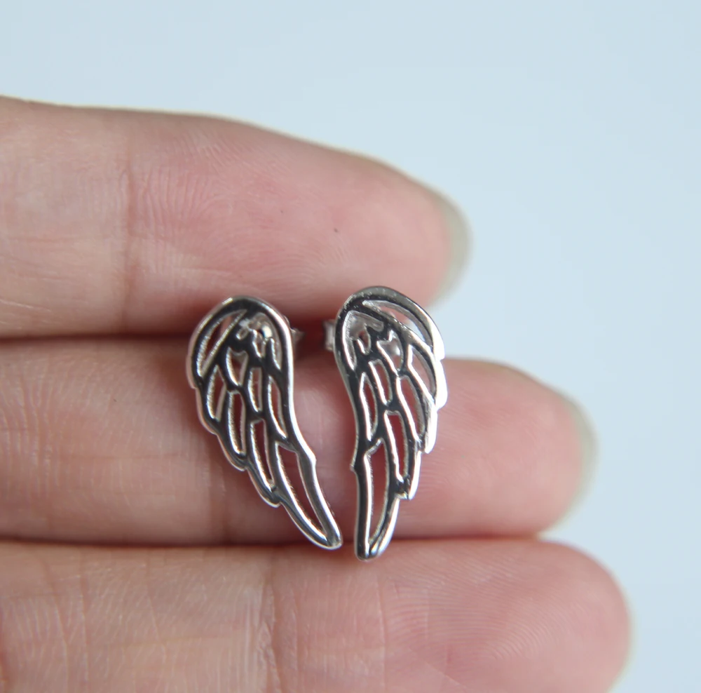 

original 925 Sterling Silver 3 color trendy fashion simple silver jewelry stud girl wing earring 925 anti allergy