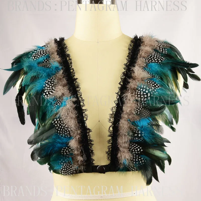 

Feather Epaulettes caged bra Bondage Shoulder Harness Wedding Wing Crop Top Feather Bra pastel Goth Lingerie Festival Rave Wear