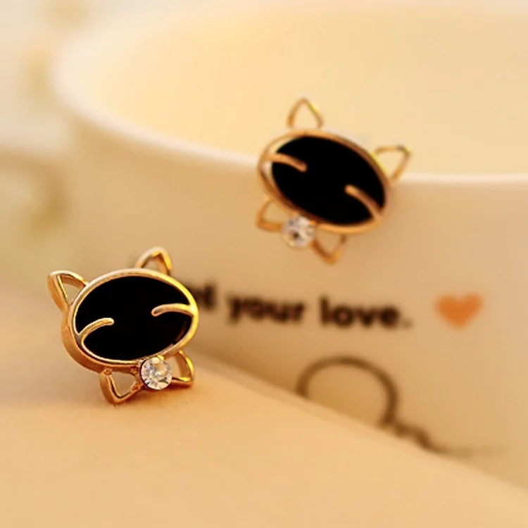 Fashion New 2018 1pair Vintage Drop Shipping Black Smile Cat High-grade Fine Stud Bohemian Earrings For Women Brincos De Festa