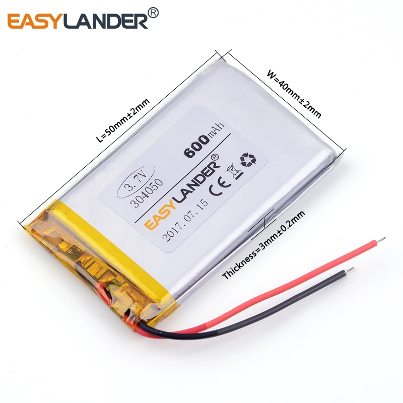 304050 3.7V 600mAh Rechargeable Lithium Li-ion Polymer Battery for MP4 screen handwriting DVR