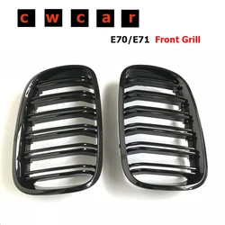 Pair Gloss Black Double Slat Kidney Grille Front Grill For BMW X5 X6 E70 E71 2007-2013 Car Styling Racing Grills