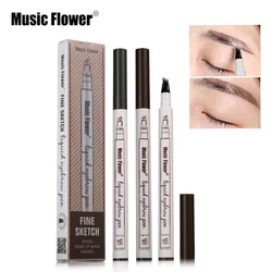 Lápiz de cejas de marca Music Flower, lápiz de cejas líquido de boceto fino, tatuaje impermeable, gel de cejas súper duradero, 4 colores