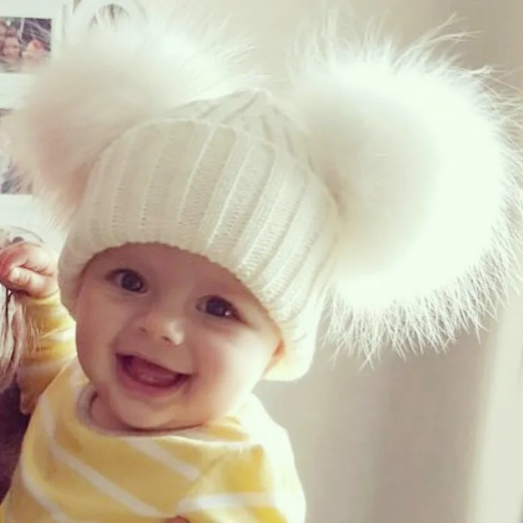 Fur Hat Scarf Set Girls Boys Autumn Thick Warm Baby Cute Children Pompon Cap Scarf Real Raccoon Fur Pompom Set Hat Scarf Kids