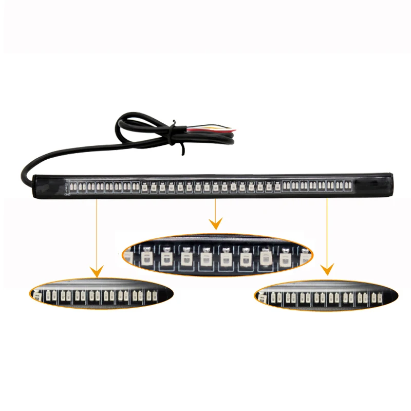 Universal Flexible 32LED Motorcycle Strip Light Tail Brake Stop Turn Signal Light License Plate Lamp Red + Amber LED Color