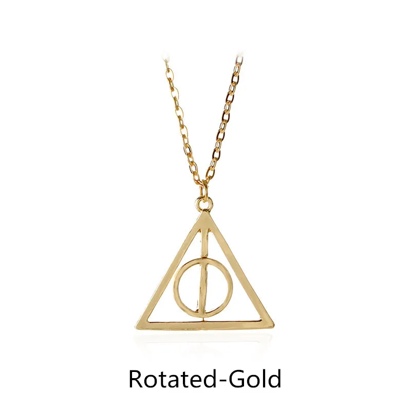 Hot Sale Movie Deathly Hallows Necklace Fashion Rotated Triangle Pendant Chain Jewelry For Women&Men