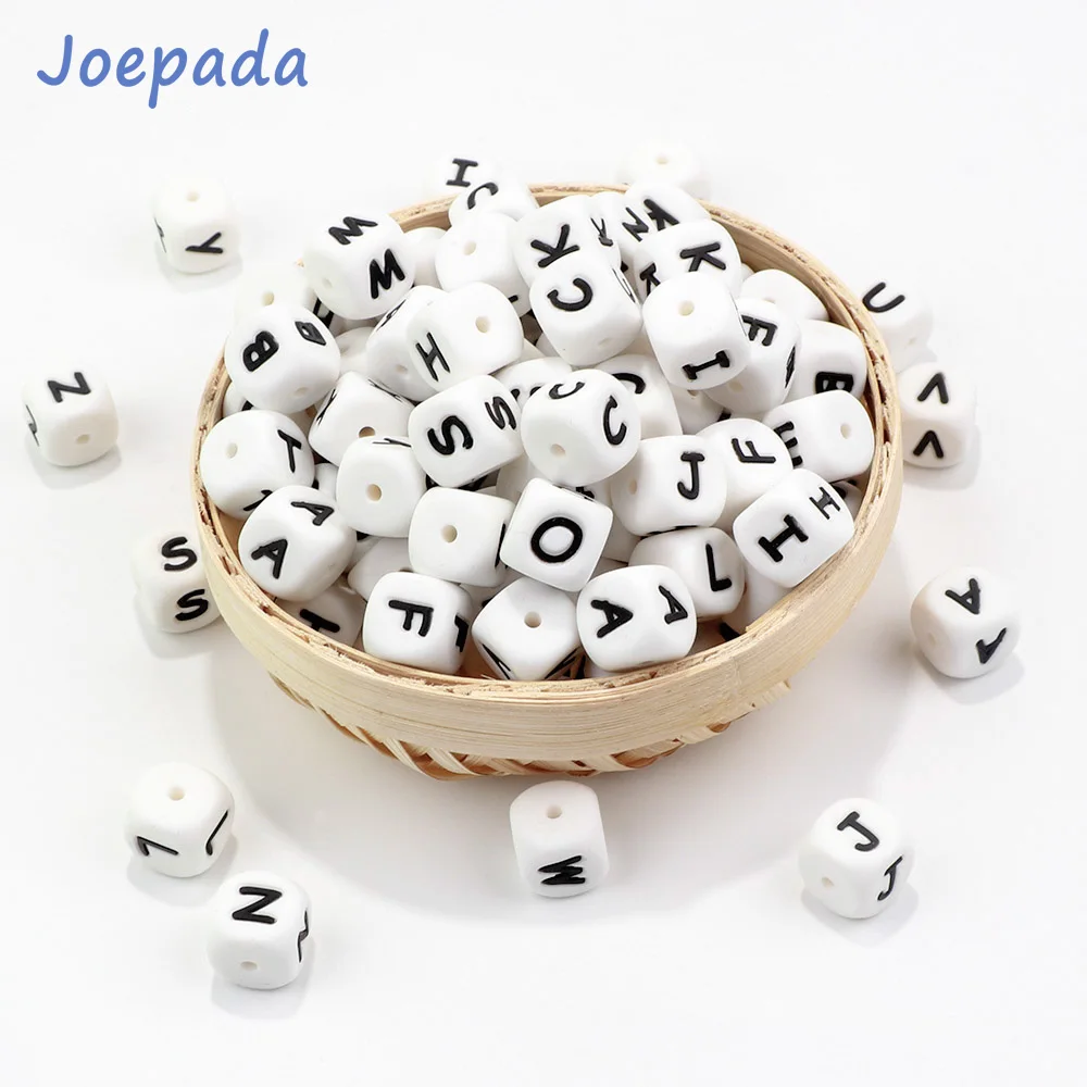 Joepada 104Pcs Letter Silicone Beads 12mm Food Grade Baby Teething Beads for DIY Teething English alphabet Necklace Baby teether