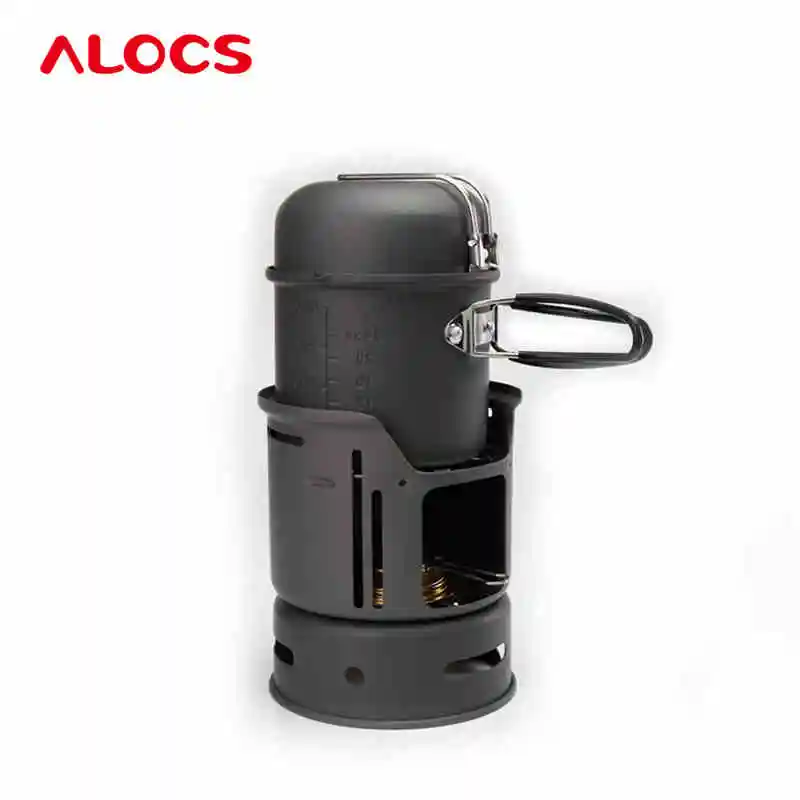 

Alocs Folding Cooking Ultralight Outdoor Pot Set 1-2 People Spirit Stove Windproof Alcohol Stove Camping Pan Set CW-C01