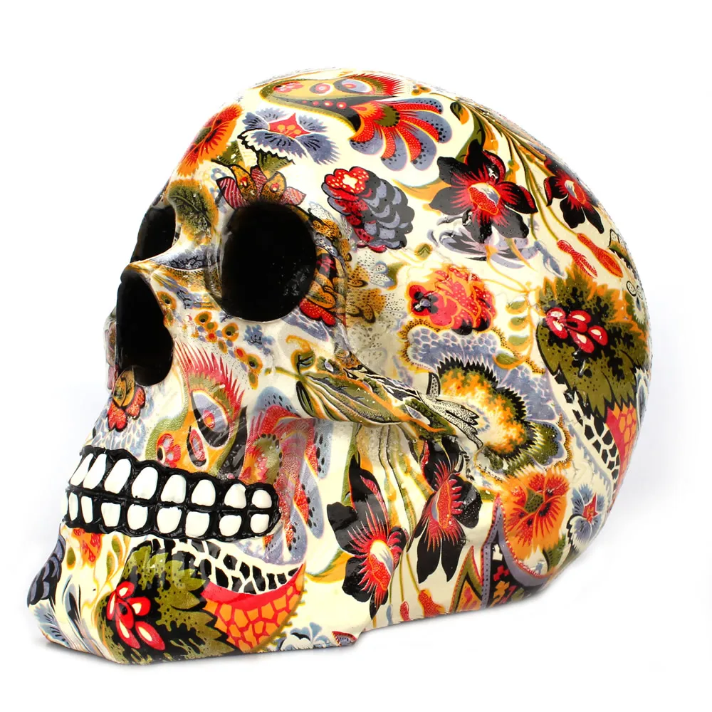 Dropshipping New Creative Skull Resin Statues Color Flower Desk Decor Toy Birthday Gift Halloween Party Decoration