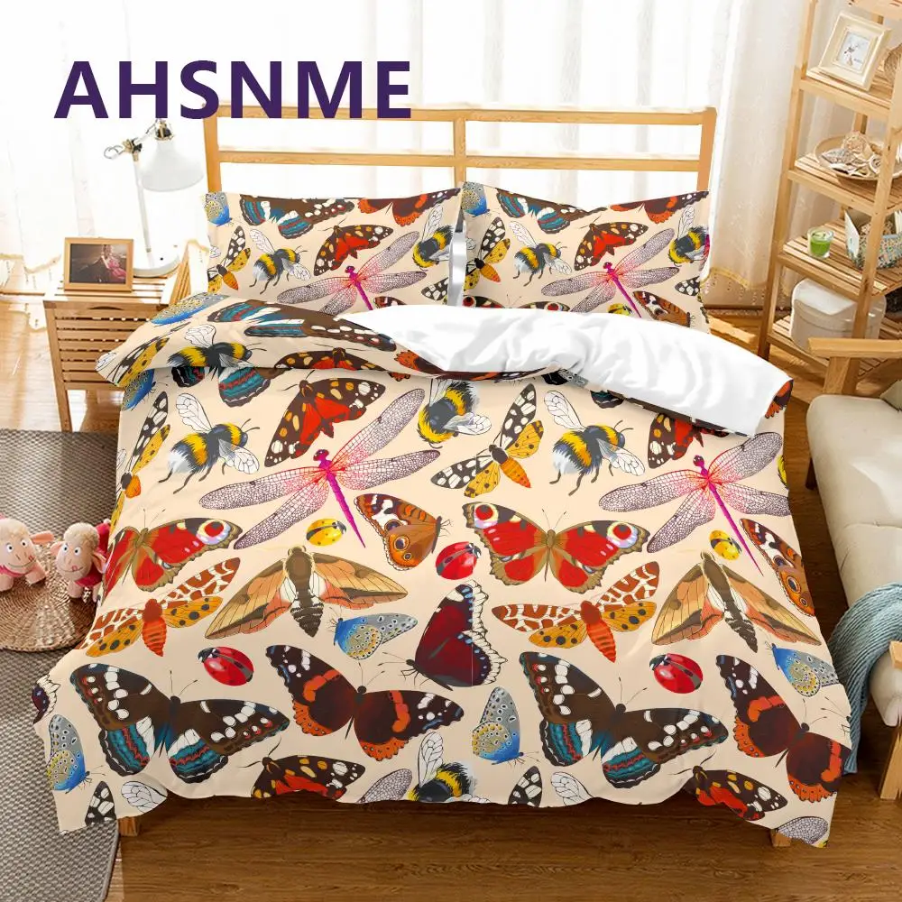 AHSNME Colorful Butterfly Bedding Set Dragonfly Duvet Cover Sets Beautiful Jogo de Cama King Size Dropshipping