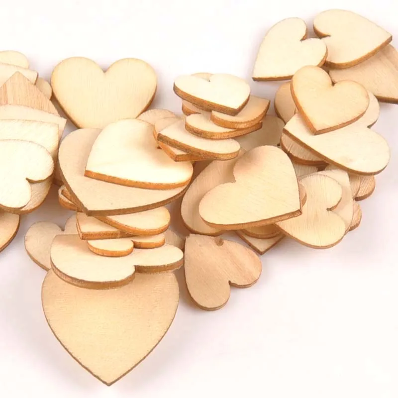 100pcs Natural Unfinished Wood Carfts Heart Shape Scrapbooking DIY For Handmade Home Decoration Wooden Arts 15-28mm m0587x