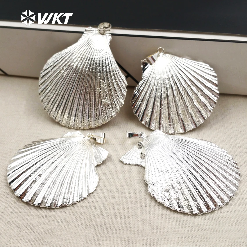 WT-JP004 New Arrival Fashion Natural Scallop Shell Pendant For Necklace Making With Full Gold&Silver Electroplated Accessory