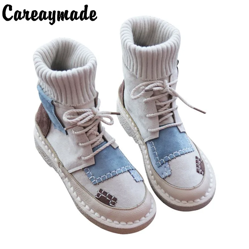 Careaymade-New women\'s bottomed flat boots, soft bottom comfortable woollen line Casual boots,handmade Institute women\'s boots