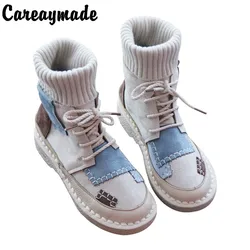 Careaymade-New women's bottomed flat boots, soft bottom comfortable woollen line Casual boots,handmade Institute women's boots