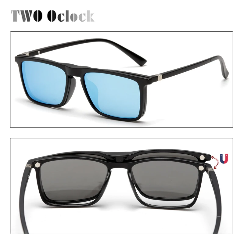 TWO Oclock 7 In 1 Magnet Sunglasses Men Polarized Clip On Glasses Women Square Prescription Optic Frames 3D Yellow Oculos A2249